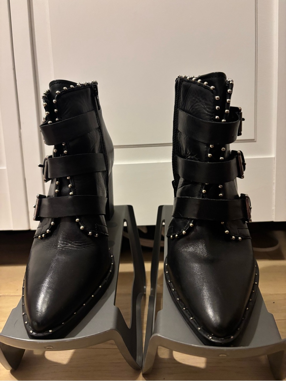 Steve Madden Black Studded Triple-Buckle Ankle Booties - Picture 4 of 7